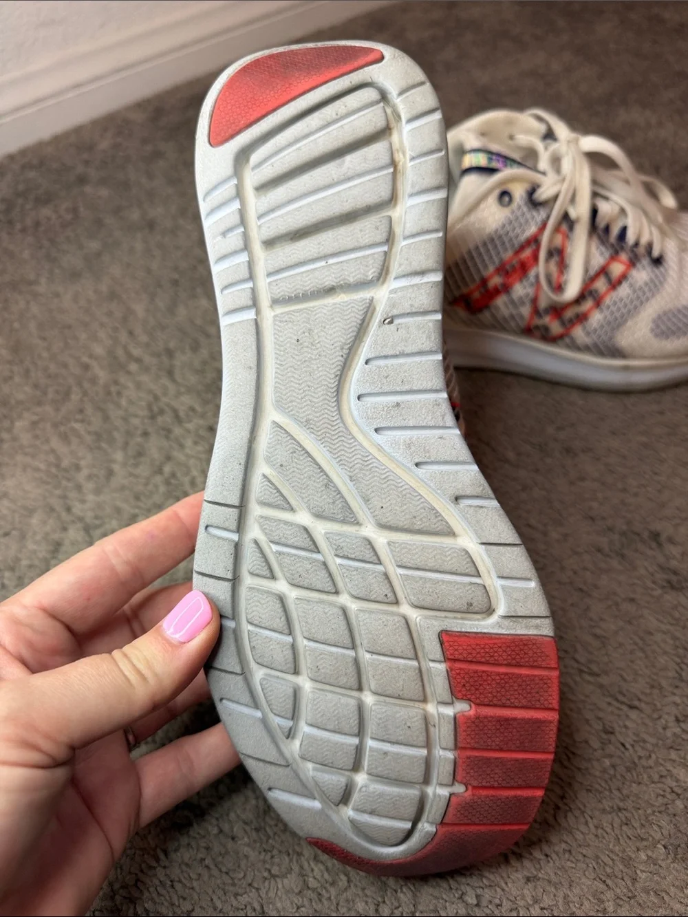 New Balance White Sneakers with Orange Logo and Navy Accents